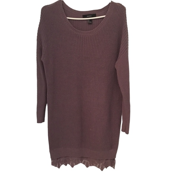 Purple long sleeved knit sweater with lace trim on bottom, size small - Picture 1 of 4